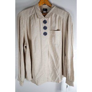 Womens Vintage Pyke Top NWT Linen Blend Southwest Style Beige Tan Embroidered 20